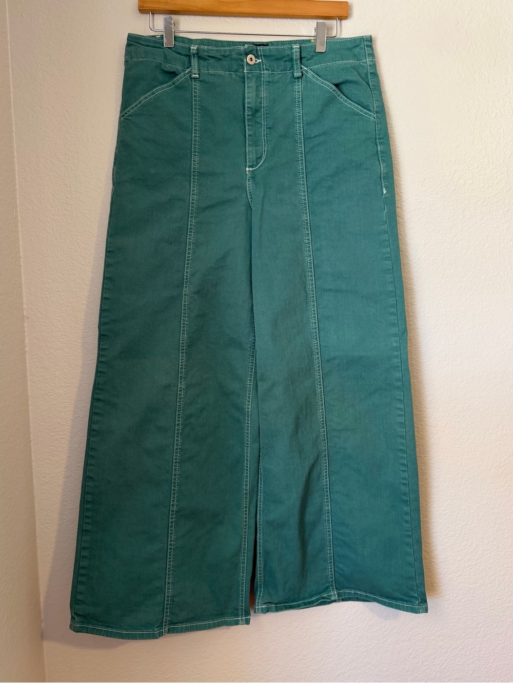 Maeve x Anthropologie Delaney High Rise Wide Leg Jeans Green Denim Size 32